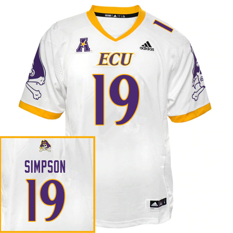 Men #19 Jacoby Simpson ECU Pirates College Football Jerseys Sale-White - Click Image to Close